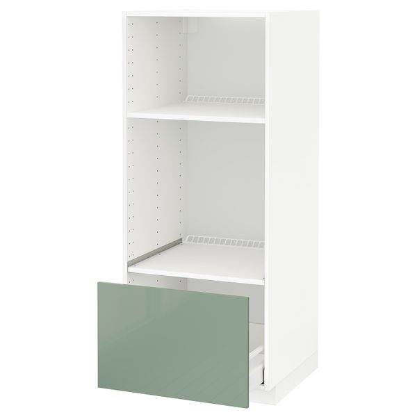 Высокий шкаф с ящиком для духовки/СВЧ, белый, Калларп светло-зеленый, 60x60x140 см IKEA МЕТОД / МАКСИМЕРА 692.461.27 - схема-чертеж с размерами