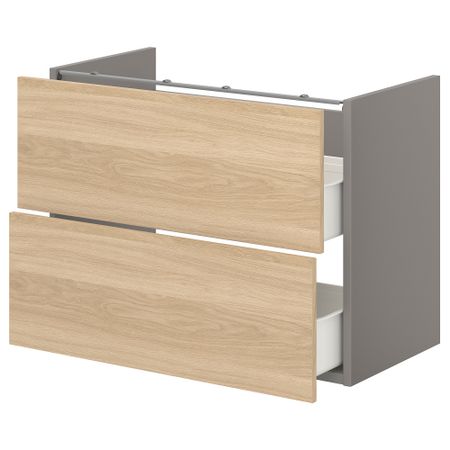 Напольный шкаф для раковины,2 ящика, 80x42x60 см, серый, под дуб IKEA BEGIVENHET БЕГИВЕНХЕТ 993.223.51