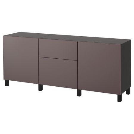 Комбинация для хранения с ящиками БЕСТО, черно-коричневый, Вальвикен темно-коричневый (180x40x74 см)