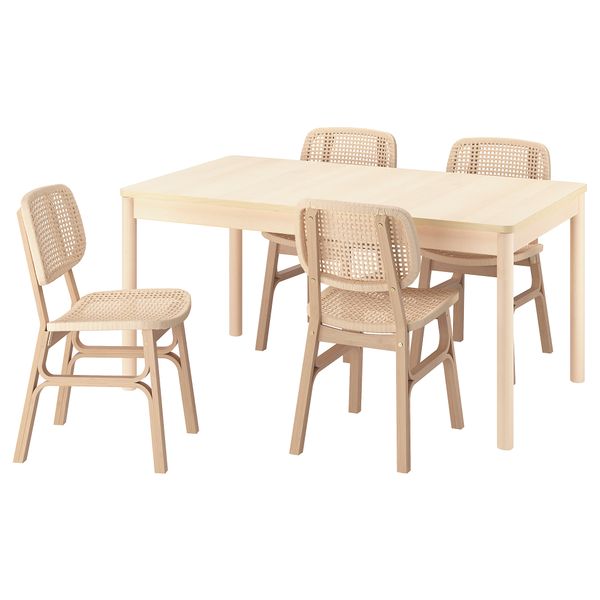 Стол и 4 стула, береза, светлый бамбук, 155, 210 см IKEA RÖNNINGE РЁННИНГЕ, VOXLÖV ВОКСЛЁВ 395.697.03 - фото 1