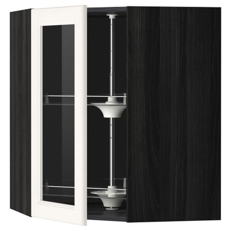 Угловой навесной шкаф с вращающающейся секцией, стеклянными дверцами МЕТОД, черный, Лаксарби белый