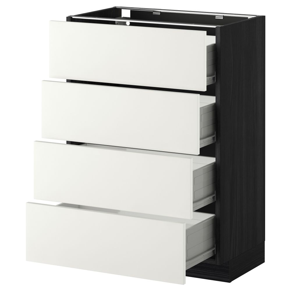Напольный шкаф 4 фронтальных панели, 4 ящика МЕТОД / ФОРВАРА, черный, Хэггеби белый - схема-чертеж с размерами