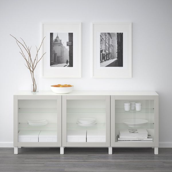 Комбинация для хранения с дверцами, белый, Синдвик светло-серый прозрачное стекло 180x40x74 см IKEA БЕСТО 592.466.70 - фото 2