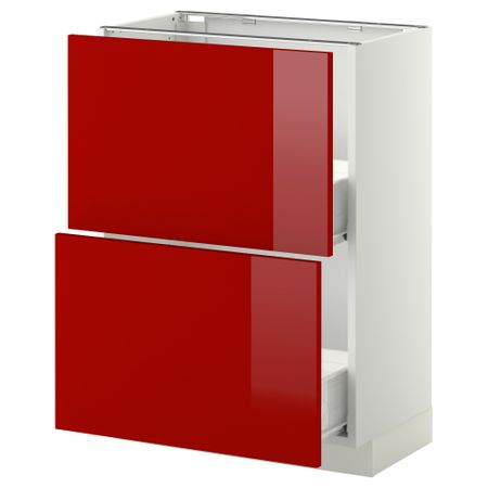 Напольный шкаф с 2 ящиками МЕТОД / ФОРВАРА, белый, Рингульт красный