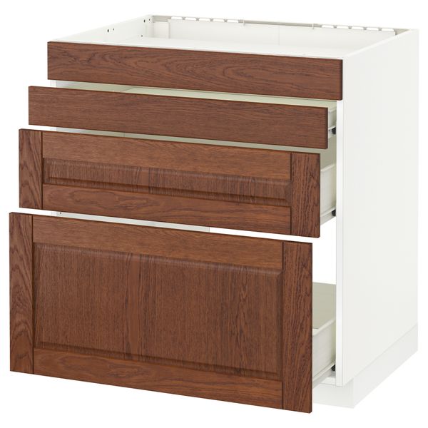 Напольный шкаф для духовки, 4фасада, 3 ящика МЕТОД / ФОРВАРА, белый, Филипстад коричневый - схема-чертеж с размерами