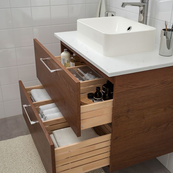 Шкаф со столешницей 45x32 раковина, под коричневый мореный ясень/под мрамор БРОГРУНД смеситель 82x49x72 см IKEA GODMORGON/TOLKEN - схема-чертеж с размерами