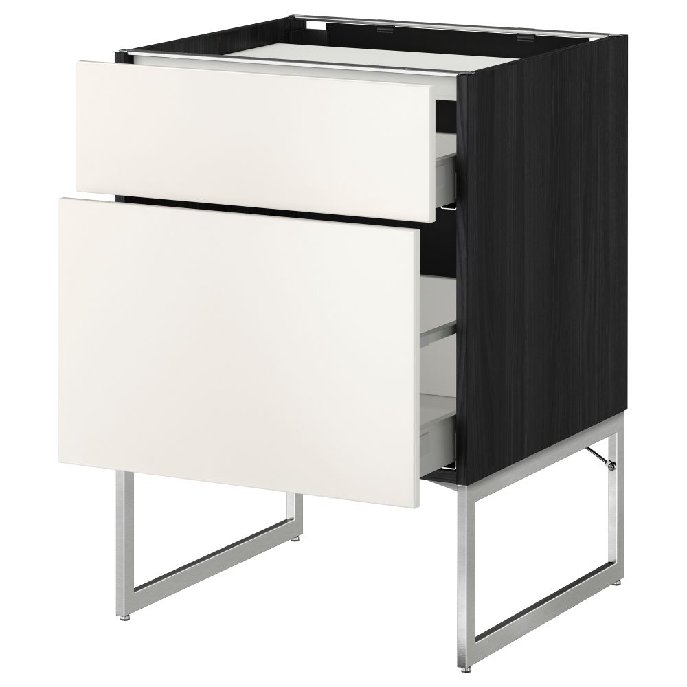 Напольный шкаф, 2 фронтальных панели, 3 ящика МЕТОД / МАКСИМЕРА, черный, Веддинге белый - схема-чертеж с размерами