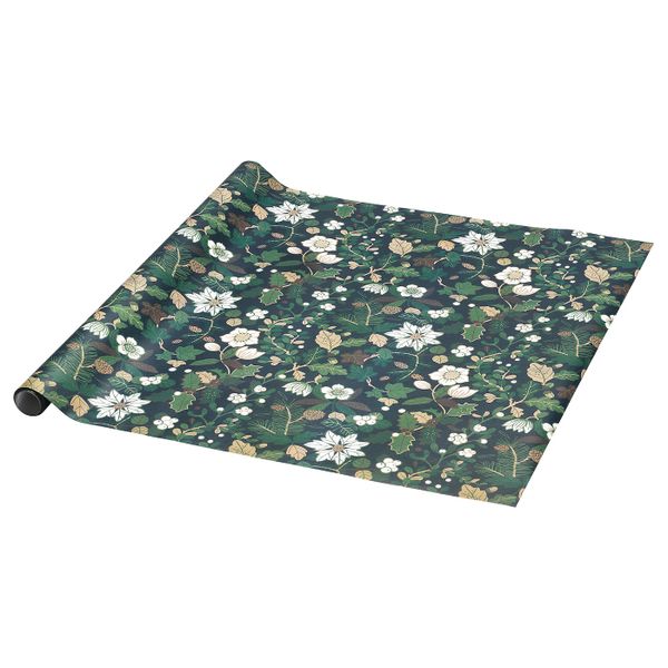 Рулон оберточной бумаги, орнамент «рождественская роза» зеленый 3x0.7 м IKEA VINTER 2020 ВИНТЕР 2020 604.715.25 - фото 1