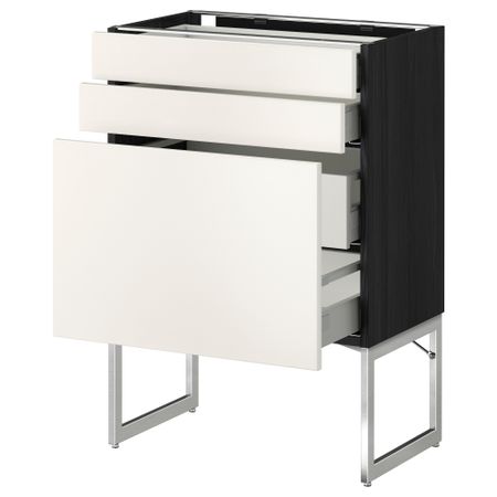 Напольный шкаф 3 фронтальных панели, 2 нижних, 2 средних ящика МЕТОД / МАКСИМЕРА, черный, Веддинге белый