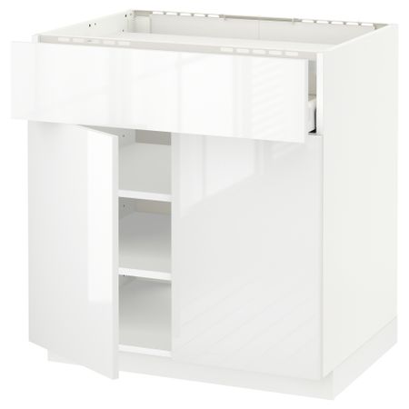 Напольный шкаф для варочной панели, ящик, полка, 2 дверцы МЕТОД / МАКСИМЕРА, белый, Рингульт белый