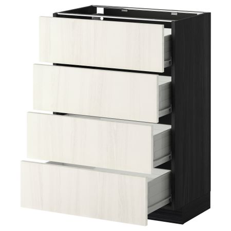 Напольный шкаф 4 фронтальных панели, 4 ящика МЕТОД / ФОРВАРА, черный, Росдаль белый