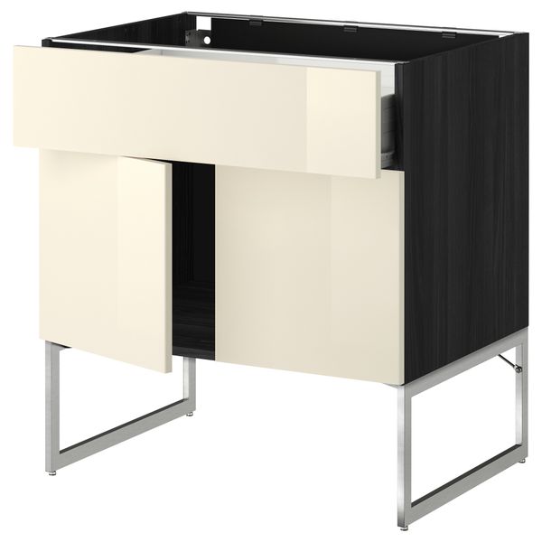 Напольный шкаф, полки, ящик, 2 двери МЕТОД / ФОРВАРА, черный, Рингульт кремовый - схема-чертеж с размерами