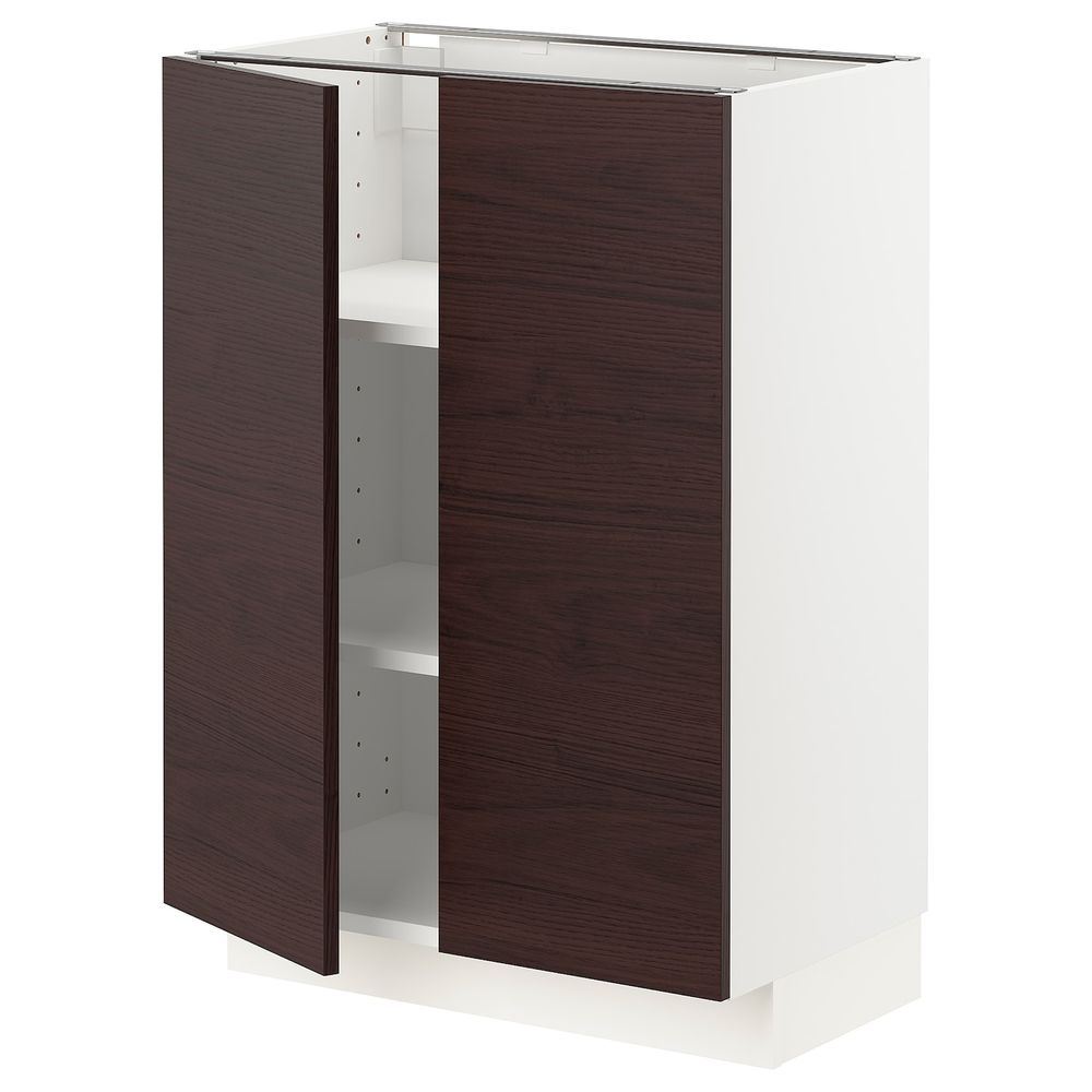 Напольный шкаф с полками/2двери, белый Аскерсунд/темно-коричневый под ясень 60x37 см IKEA METOD МЕТОД 693.337.04 - фото 1