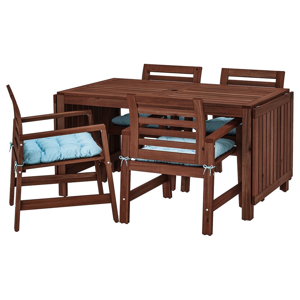 Стол + 4 кресла, для/сада, коричневая морилка/Куддарна голубой IKEA ÄPPLARÖ ЭПЛАРО 992.894.22 - фото 1