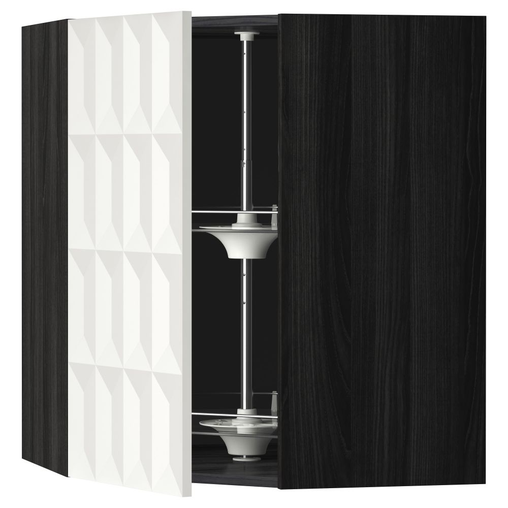 Угловой навесной шкаф с вращающейся секцией МЕТОД, черный, Гэррестад белый - схема-чертеж с размерами