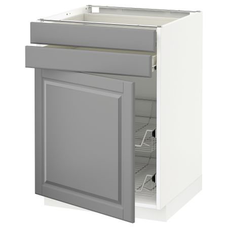 Напольный шкаф, дверца, 2 ящика, проволочных корзин МЕТОД / ФОРВАРА, белый, Будбин серый