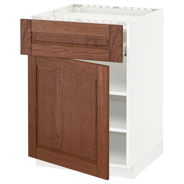 Напольный шкаф для варочной панели, ящик, полка, дверцы МЕТОД / ФОРВАРА, белый, Филипстад коричневый (60x60 см) - схема-чертеж с размерами