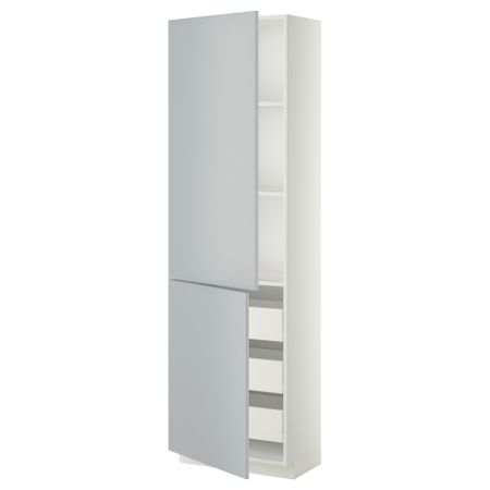 Высокий шкаф + полки, 3 ящика, 2 дверцы МЕТОД / ФОРВАРА, белый, Веддинге серый