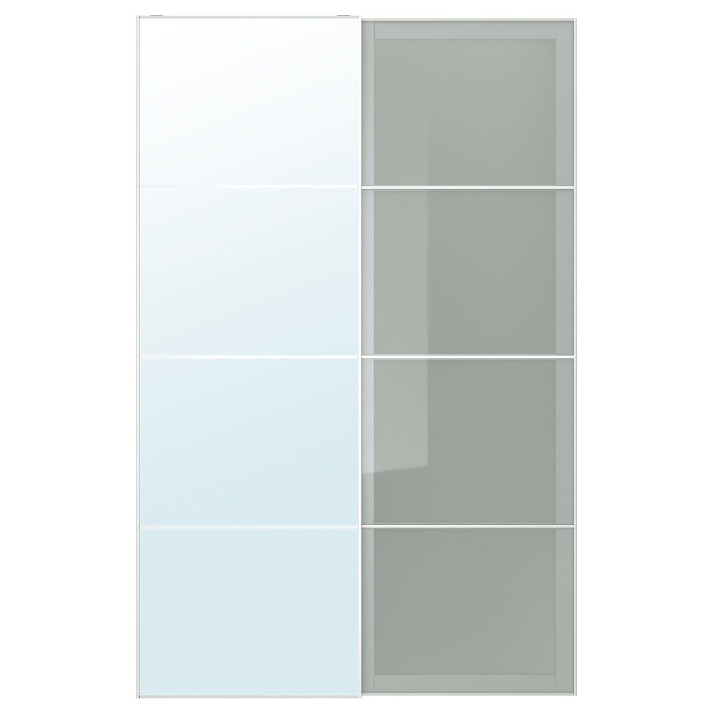 Пара раздвижных дверей АУЛИ / СЭККЕН, зеркальное стекло, матовое стекло - фото 1