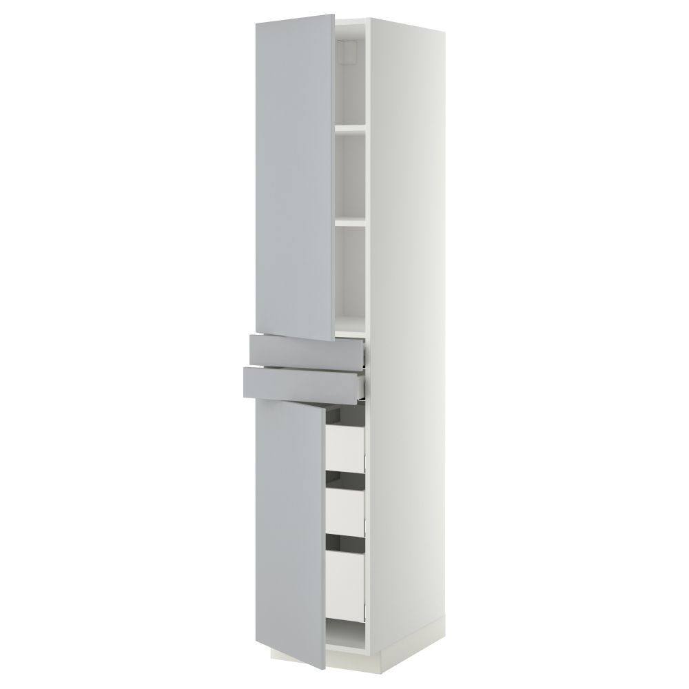 Высокий шкаф + полки, 5 ящиков, 2 дверцы, 2 фронтальных МЕТОД / МАКСИМЕРА, белый, Веддинге серый - фото 1