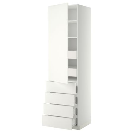 Высокий шкаф с полками/6 ящик, дверцами, 4 фронтальные панели МЕТОД / ФОРВАРА, белый, Хэггеби белый