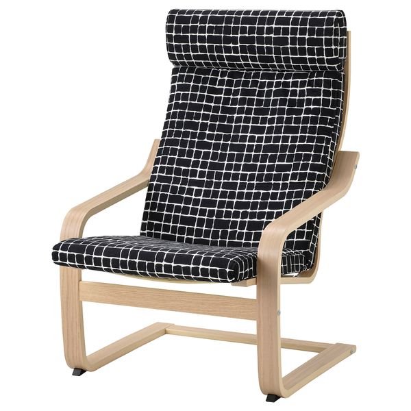 Кресло, дубовый шпон, беленый/Storudden белый, черный IKEA POÄNG 494.240.69 - фото 2