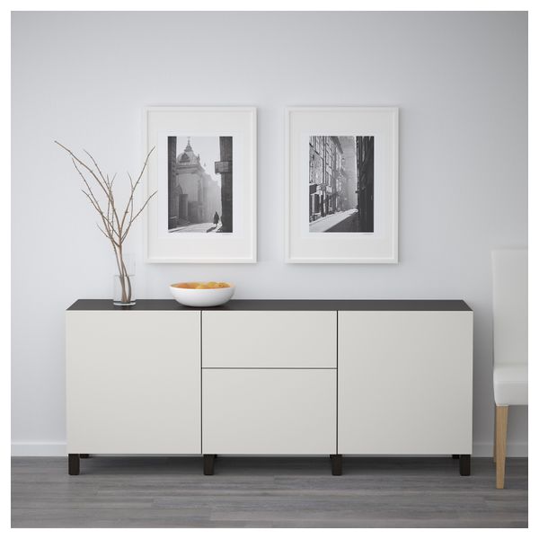 Комбинация для хранения с ящиками БЕСТО, черно-коричневый, Лаппвикен светло-серый (180x40x74 см) - фото 2