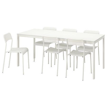 Стол и 6 стульев, белый/белый 120/180 см IKEA VANGSTA ВАНГСТА / ADDE АДДЕ 494.830.49