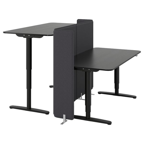 Стол-трансформер с экраном, ясеневый шпон, черная морилка, черный 160x160 120 см IKEA БЕКАНТ 492.892.45 - фото 1