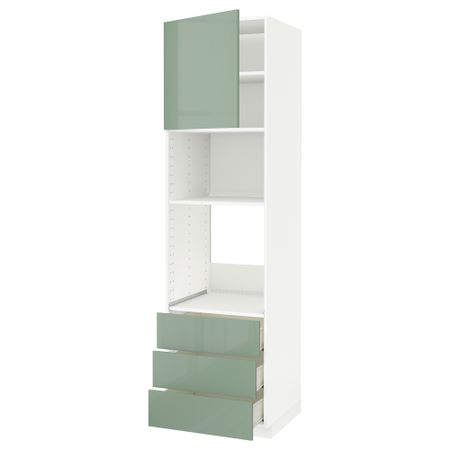 Высокий шкаф для духовки/СВЧ дверца, 3 ящика МЕТОД / ФОРВАРА, белый, Калларп светло-зеленый (60x60x220 см)