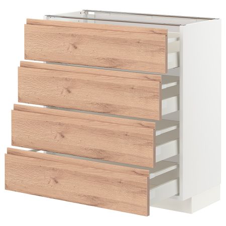 Напольный шкаф 4 фасада/4 ящика, белый/Воксторп под дуб 80x37 см IKEA METOD МЕТОД / MAXIMERA МАКСИМЕРА 694.142.72