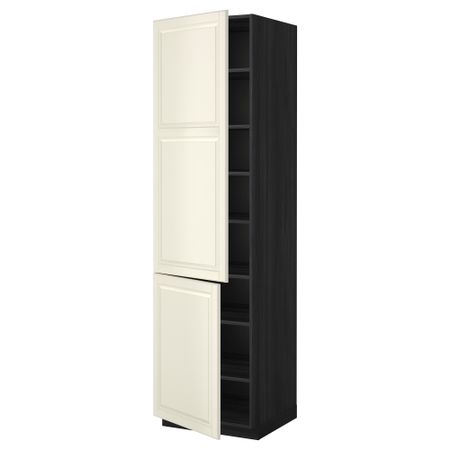Высокий шкаф с полками, 2 дверцы МЕТОД, черный, Будбин белый с оттенком