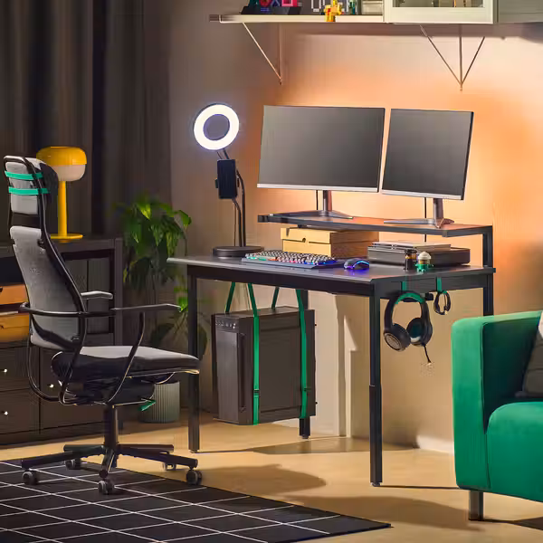 UTVISNING УТВИСНИНГ Геймерский стол с полкой - чёрный 120x60 см - фото 4