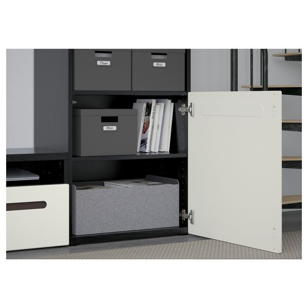 Шкаф для ТВ, комбинированный, стекляные дверцы БЕСТО, черно-коричневый, Марвикен белый прозрачное стекло (300x40x192 см) - фото 3