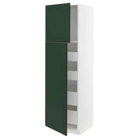 Высокий шкаф/2дверцы/4ящика, белый, Будбин темно-зеленый, 60x60x200 см IKEA МЕТОД / МАКСИМЕРА 393.128.97