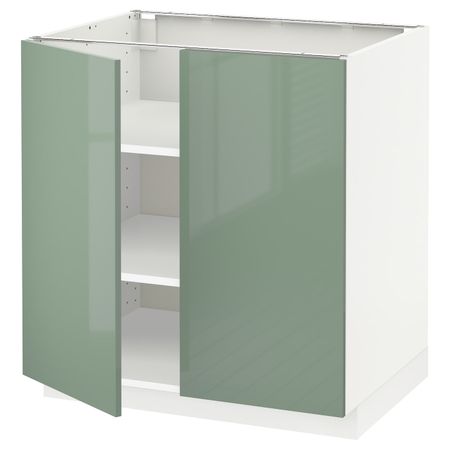 Напольный шкаф с полками/2двери, белый, Калларп светло-зеленый, 80x60 см IKEA МЕТОД 792.454.10