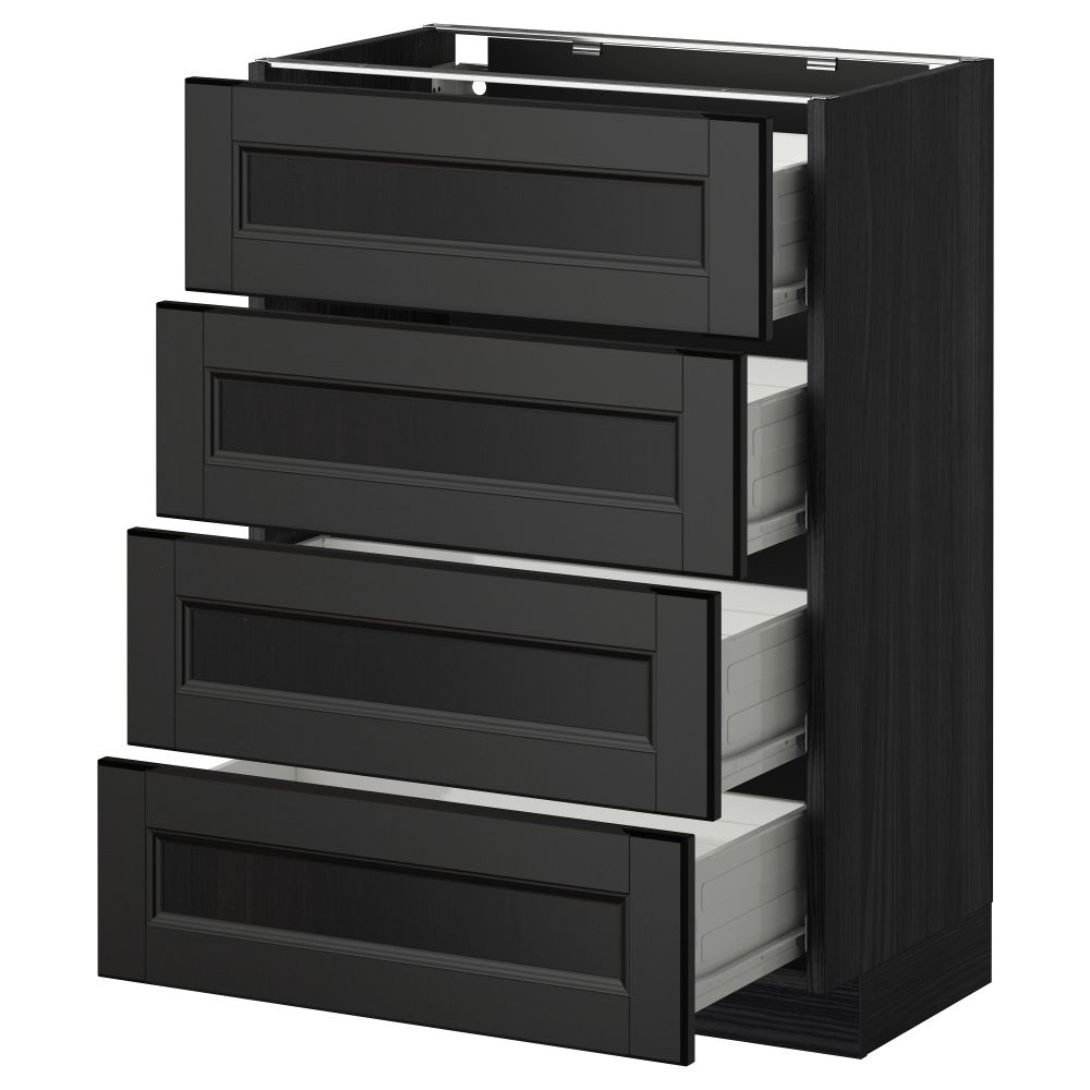 Напольный шкаф 4 фронтальных панели, 4 ящика МЕТОД / ФОРВАРА, черный, Лаксарби черно-коричневый - схема-чертеж с размерами