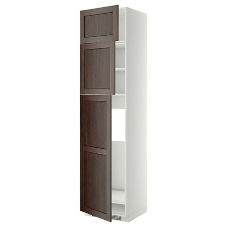 Высокий шкаф для холодильника/3дверцы, белый/Эдсерум коричневый 60x60x240 см IKEA METOD МЕТОД 792.267.46