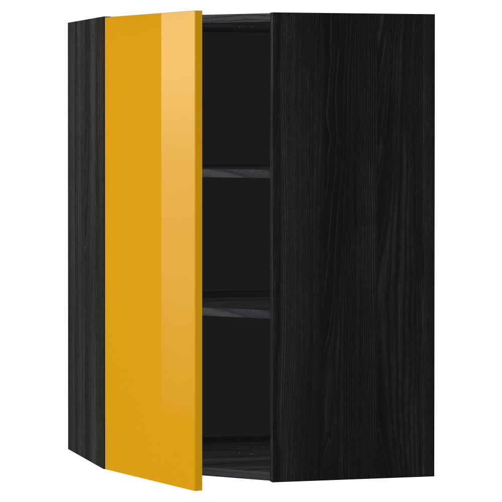 Угловой навесной шкаф с полками МЕТОД, черный, Ерста желтый - схема-чертеж с размерами