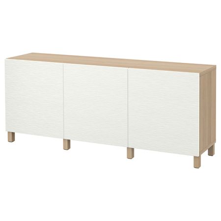 Комбинация для хранения с дверцами, под беленый дуб/Лаксвикен/СТУББ белый 180x42x74 см IKEA BESTÅ БЕСТО 092.466.77