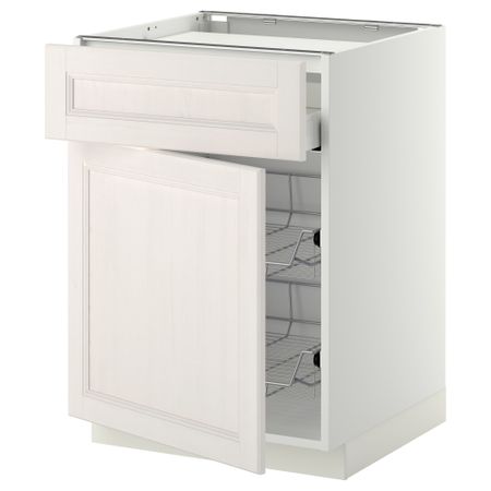 Напольный шкаф для варочной панели, ящик, 2 проволочных корзины МЕТОД / МАКСИМЕРА, белый, Лаксарби белый (60x60 см)