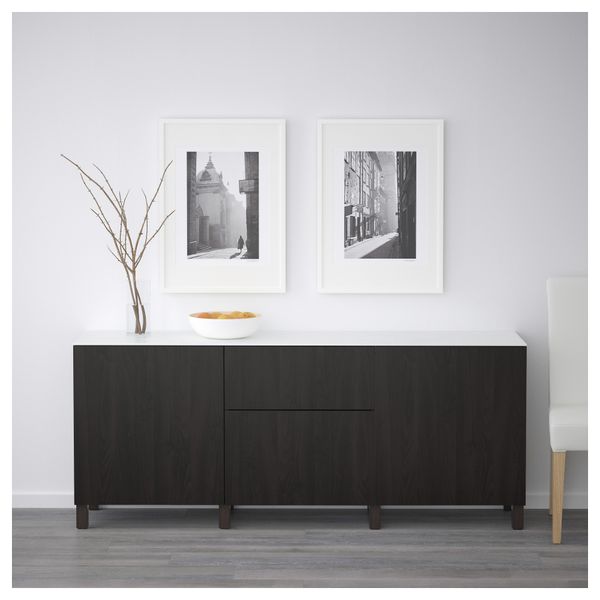 Комбинация для хранения с дверцами, ящиками БЕСТО, Лаппвикен черно-коричневый (180x42x74 см) - схема-чертеж с размерами