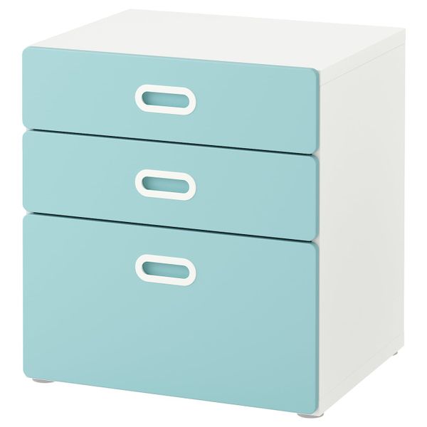 Комод с 3 ящиками, белый/голубой 60x64 см IKEA STUVA СТУВА / FRITIDS ФРИТИДС 892.526.69 - фото 1