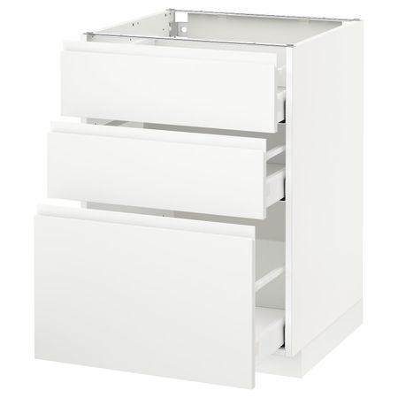 Напольный шкаф с 3 ящиками, белый/Воксторп матовый белый 60x60 см IKEA METOD МЕТОД / MAXIMERA МАКСИМЕРА 892.385.22
