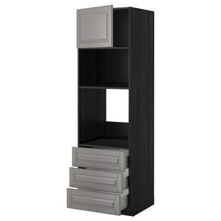Высокий шкаф для духовки/СВЧ дверца, 3 ящика МЕТОД / ФОРВАРА, черный, Будбин серый