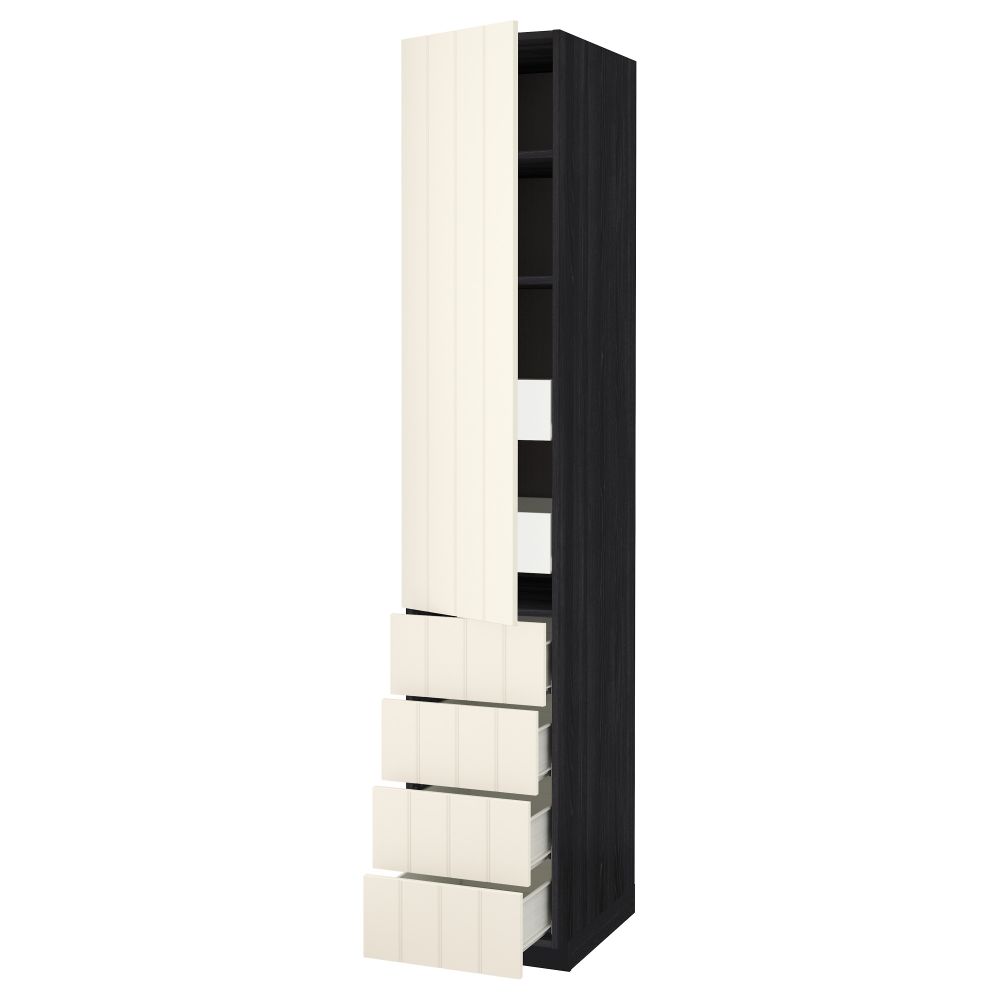 Высокий шкаф с полками/6 ящик, дверцами, 4 фронтальные панели МЕТОД / ФОРВАРА, черный, Хитарп белый с оттенком - схема-чертеж с размерами