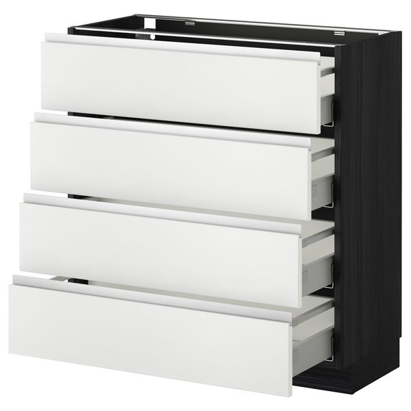 Напольный шкаф 4 фронтальных панели, 4 ящика МЕТОД / МАКСИМЕРА, черный, Нодста белый - схема-чертеж с размерами