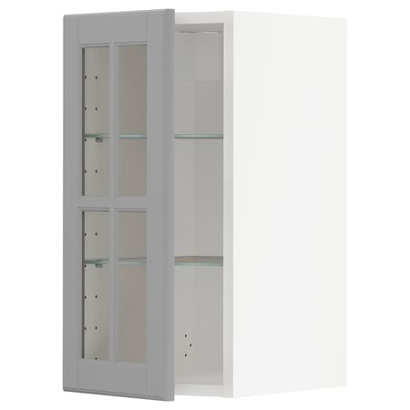 Навесной шкаф/полки/стеклян дверца, белый/Будбин серый 30x60 см IKEA METOD МЕТОД 693.936.46