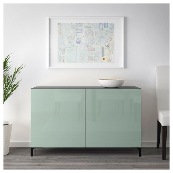 Комбинация для хранения с дверцами БЕСТО, черно-коричневый, Сельсвикен глянцевый/серо-зеленый светлый (120x40x74 см) - схема-чертеж с размерами