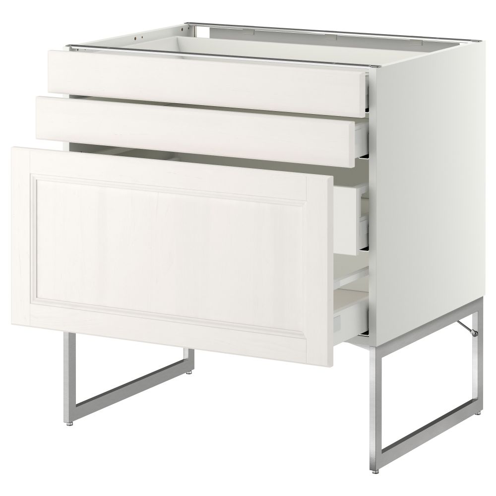 Напольный шкаф 3 фронтальных панели, 2 нижних, 2 средних ящика МЕТОД / МАКСИМЕРА, белый, Лаксарби белый - схема-чертеж с размерами